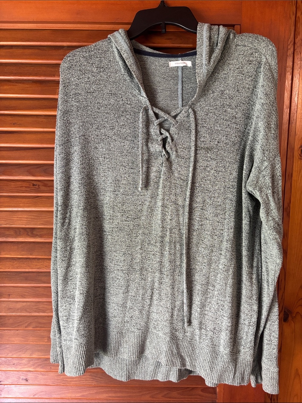 Maurices Green Grey Lace-Up Hooded Top
